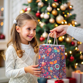 Farbenfrohe Batik-Illustration Natur Blumenmuster Kleine Geschenktüte