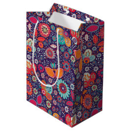 Farbenfrohe Batik-Illustration Natur Blumenmuster Mittlere Geschenktüte