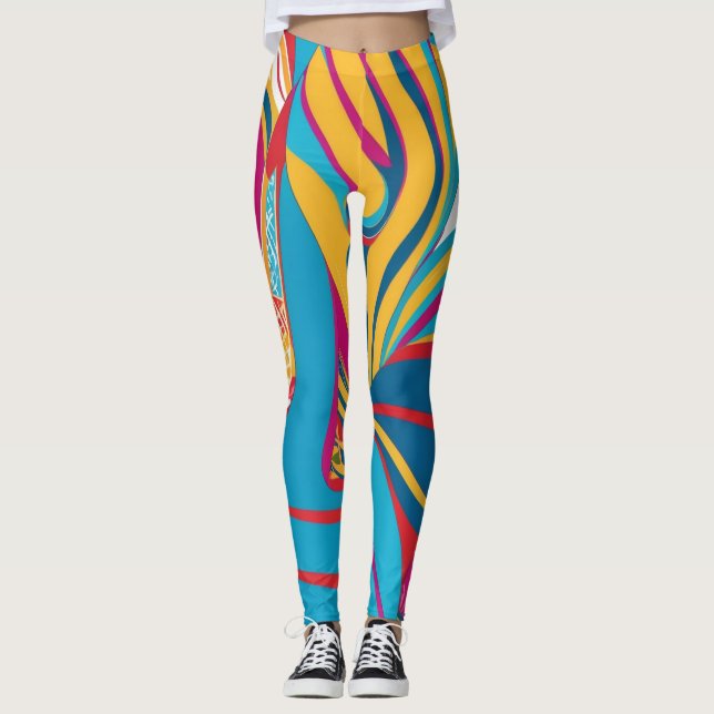 Farbenfrohe Batik Parang Pop Art Pattern Leggings (Vorderseite)