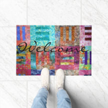 Farbenfrohe Batik Squares Quilt Doormat