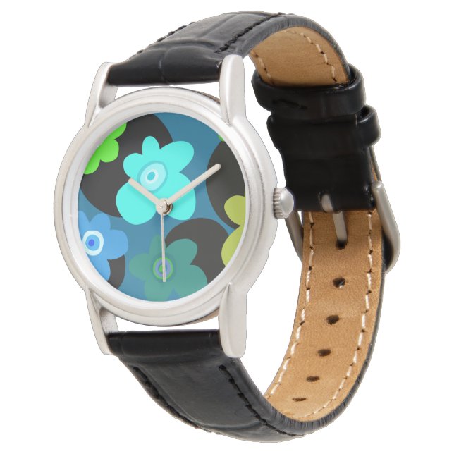 farbenfrohe bäuerliche Blume Armbanduhr (Schrägansicht)