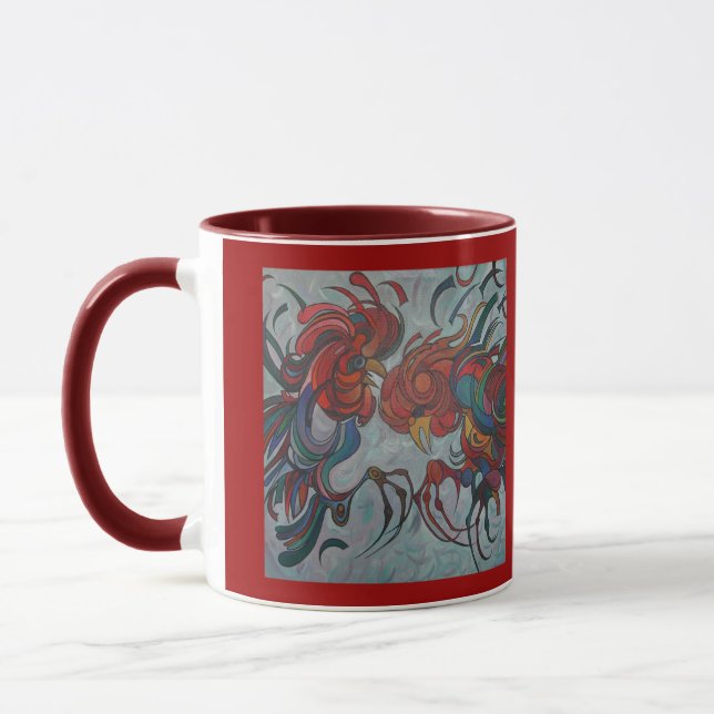 Farbenfrohe Bauernhofrooster Tasse (Links)