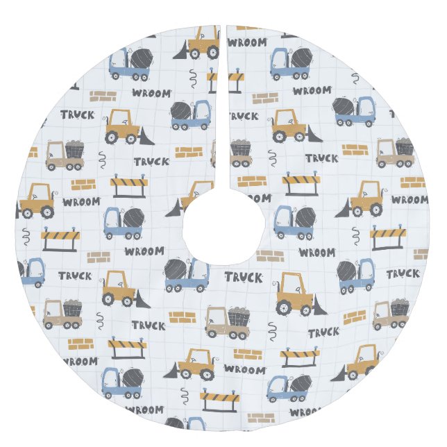 Farbenfrohe Baumaschinen Muster Polyester Weihnachtsbaumdecke (Vorderseite)