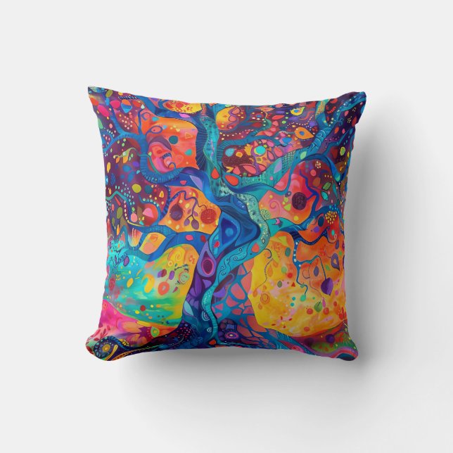 Farbenfrohe Bäume Regenbogen Ruhe Natur Kunst Kissen (Vorderseite)