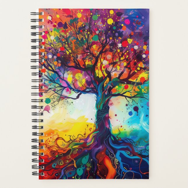 Farbenfrohe Bäume Regenbogen Ruhe Natur Kunst Planer (Vorderseite)