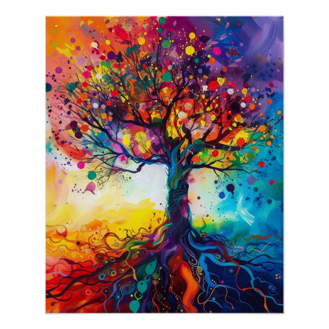 Farbenfrohe Bäume Regenbogen Ruhe Natur Kunst Poster (Vorderseite)