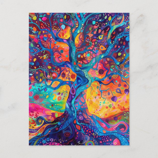 Farbenfrohe Bäume Regenbogen Ruhe Natur Kunst Postkarte (Vorderseite)