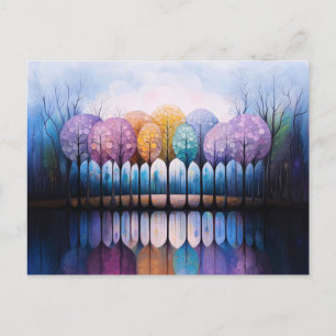 Farbenfrohe Bäume Ruhe Reflektion des Wassers Postkarte