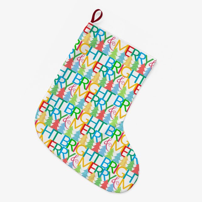 Farbenfrohe Bäume Weihnachtsfest Strumpf Großer Weihnachtsstrumpf (Vorderansicht (hängend))