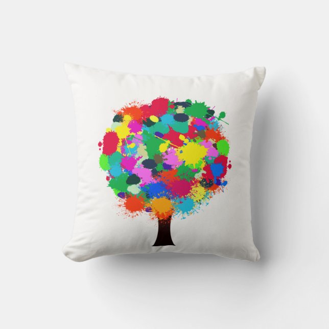 Farbenfrohe Baumkunst Kissen (Vorderseite)