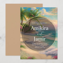 Farbenfrohe Beach Background Glitzer Goldhochzeit Einladung