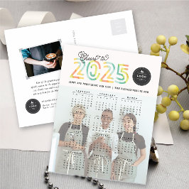 Farbenfrohe Beifall für das Foto 2025 Kalender Neu Feiertagspostkarte