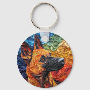 Farbenfrohe Belgische Malinois Dog Portrait Schlüsselanhänger