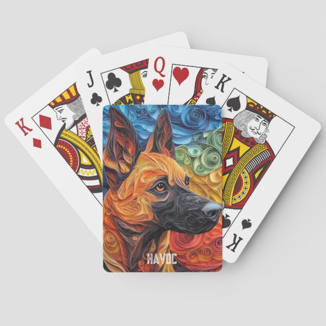 Farbenfrohe Belgische Malinois Dog Portrait Spielkarten (Rückseite)