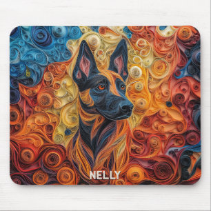 Farbenfrohe belgische Malinois-Papierquillportrait Mousepad