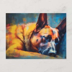 Farbenfrohe belgische Malinois schlafen Postkarte