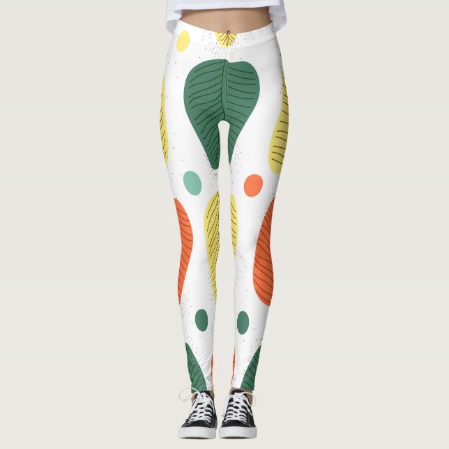 Farbenfrohe bemalte Blätter, glänzendes Geschäftsu Leggings (Vorderseite)