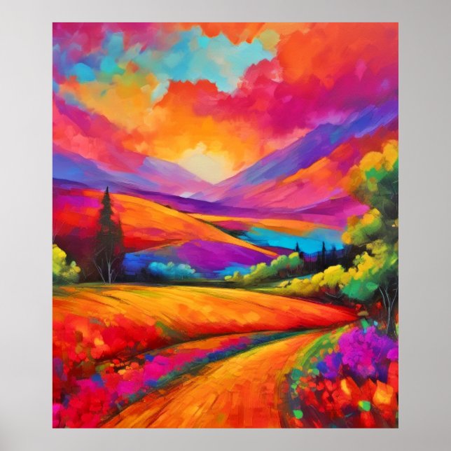 Farbenfrohe Berge Sonnenuntergang Landschaftsbild  Poster (Vorne)