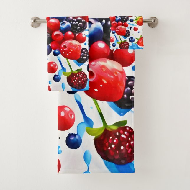 Farbenfrohe Berry Fiesta Design Badhandtuch Set (Insitu)