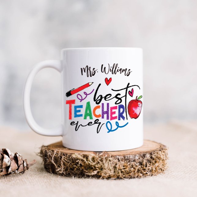 Farbenfrohe beste Lehrerin je Typografie Kaffeetasse (Von Creator hochgeladen)