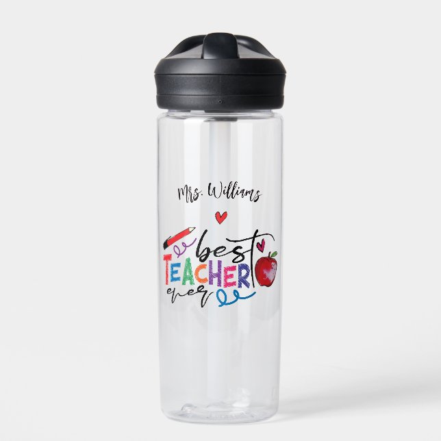 Farbenfrohe beste Lehrerin je Typografie Trinkflasche (Vorderseite)
