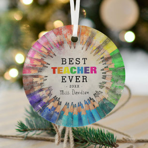 Farbenfrohe Beste Lehrerin je Wertschätzung Weihna Ornament Aus Glas