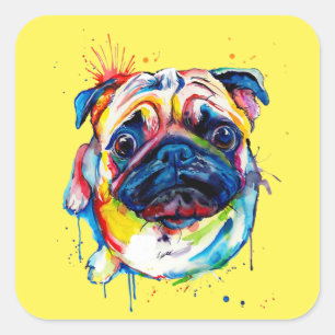 Farbenfrohe beste Mops Hund Lover je Quadratischer Aufkleber