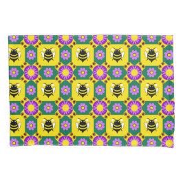 Farbenfrohe Bienen und Blume Muster Kissenbezug