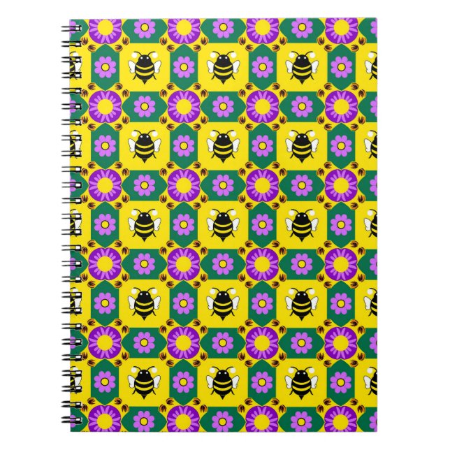 Farbenfrohe Bienen und Blume Muster Notizblock (Vorderseite)