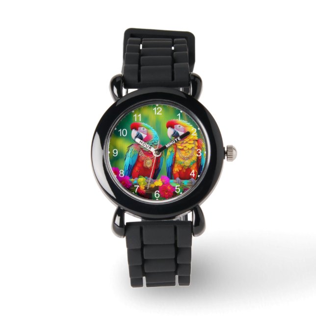 Farbenfrohe Biervögel auf dem Zweig-67859 Armbanduhr (Vorderseite)