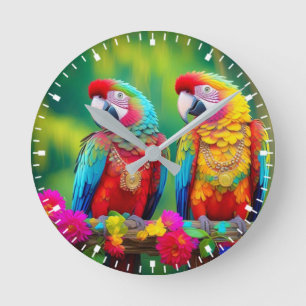 Farbenfrohe Biervögel auf dem Zweig-67859 Runde Wanduhr