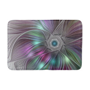 Farbenfrohe Big Blume Abstrakte Trippy Fraktal Art Badematte