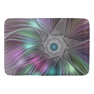 Farbenfrohe Big Blume Abstrakte Trippy Fraktal Art Badematte