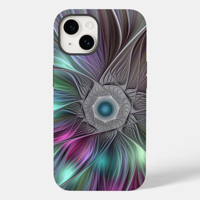Farbenfrohe Big Blume Abstrakte Trippy Fraktal Art Case-Mate iPhone 14 Hülle (Rückseite)
