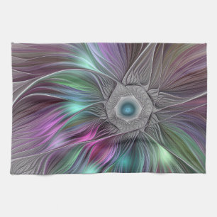 Farbenfrohe Big Blume Abstrakte Trippy Fraktal Art Geschirrtuch