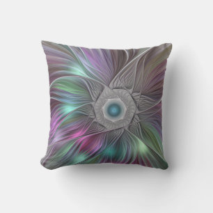 Farbenfrohe Big Blume Abstrakte Trippy Fraktal Art Kissen