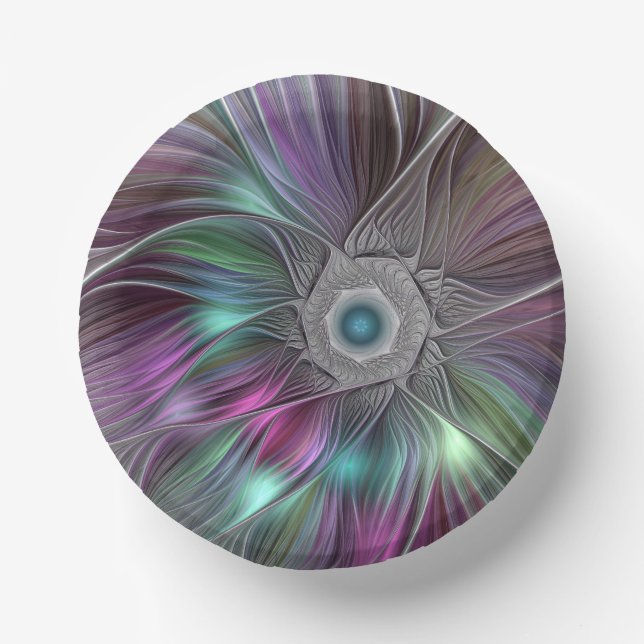 Farbenfrohe Big Blume Abstrakte Trippy Fraktal Art Pappteller (Vorderseite)