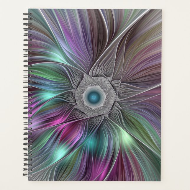 Farbenfrohe Big Blume Abstrakte Trippy Fraktal Art Planer (Vorderseite)