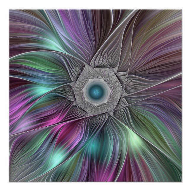 Farbenfrohe Big Blume Abstrakte Trippy Fraktal Art Poster (Vorderseite)