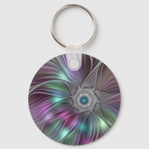 Farbenfrohe Big Blume Abstrakte Trippy Fraktal Art Schlüsselanhänger