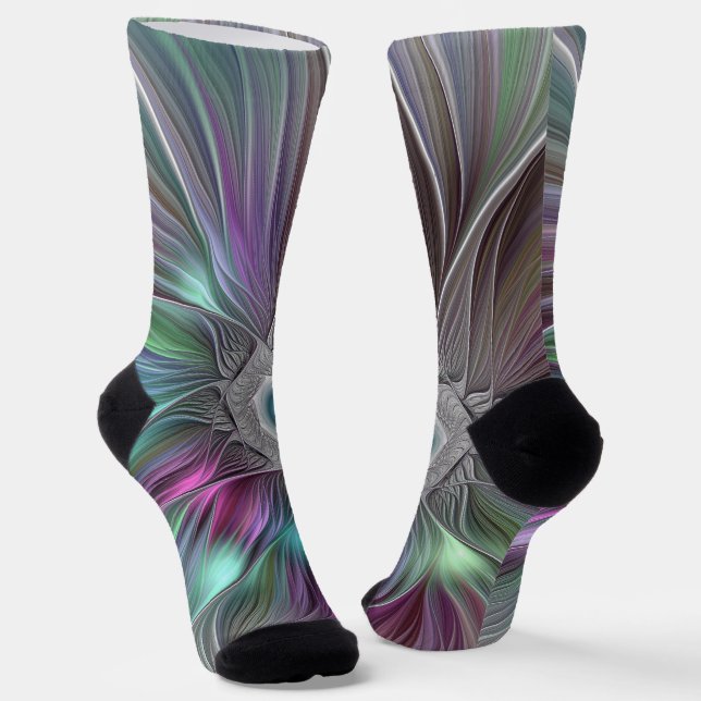 Farbenfrohe Big Blume Abstrakte Trippy Fraktal Art Socken (Gewinkelt)
