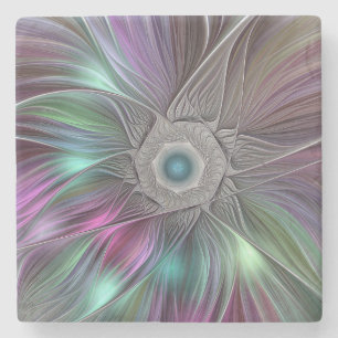 Farbenfrohe Big Blume Abstrakte Trippy Fraktal Art Steinuntersetzer