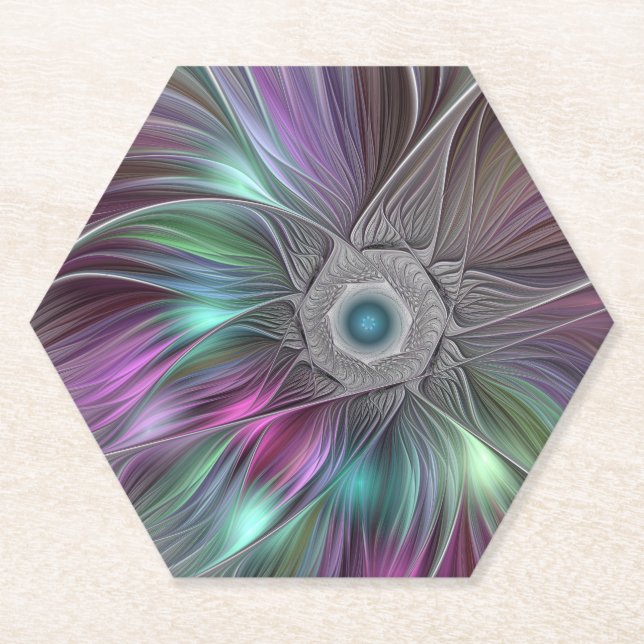 Farbenfrohe Big Blume Abstrakte Trippy Fraktal Art Untersetzer (Vorderseite)