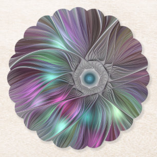 Farbenfrohe Big Blume Abstrakte Trippy Fraktal Art Untersetzer