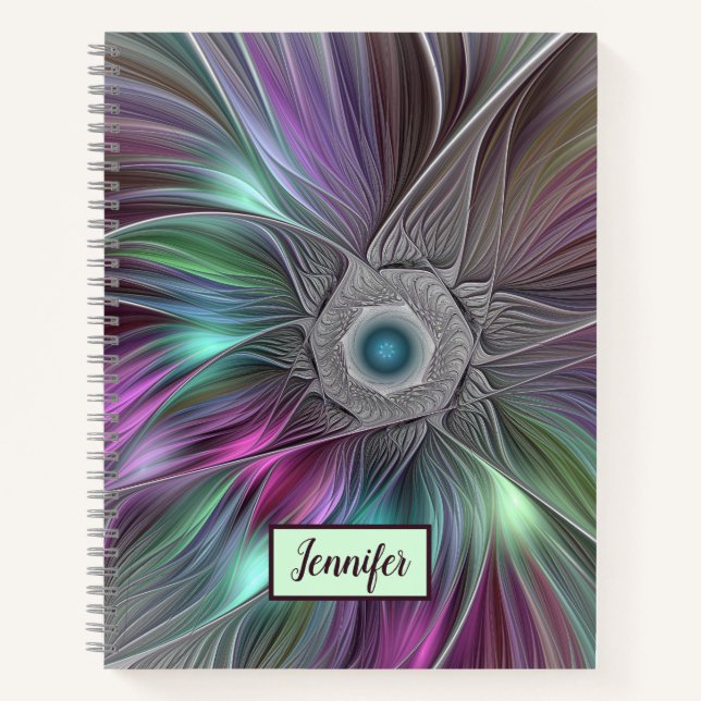 Farbenfrohe Big Blume Abstrakter Trippy Fraktal Na Notizbuch (Vorderseite)