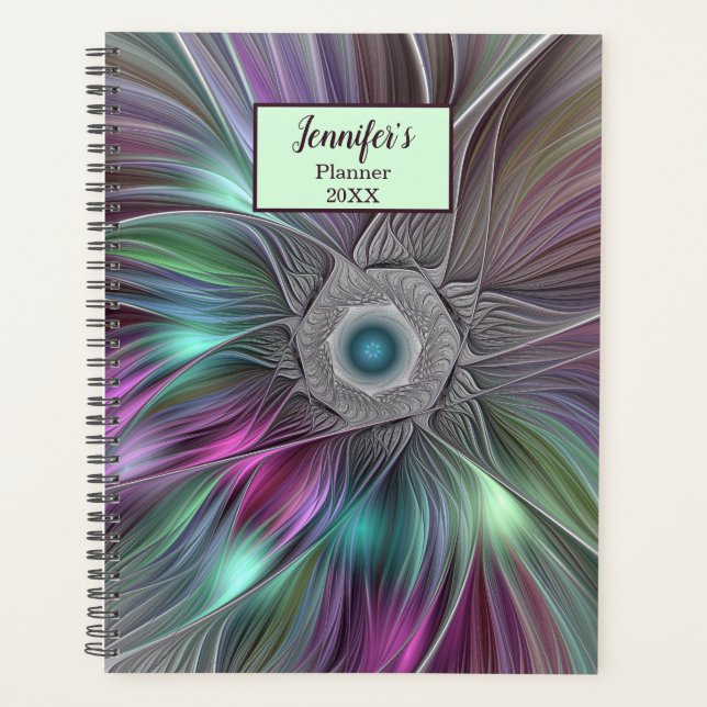 Farbenfrohe Big Blume Abstrakter Trippy Fraktal Na Planer (Vorderseite)