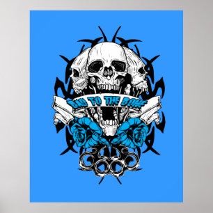 Farbenfrohe Biker-Skulpturenmauer Poster