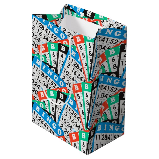 Farbenfrohe Bingokartensammlung Mittlere Geschenktüte (Rückseite Schrägansicht)