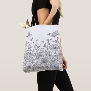 Farbenfrohe Bird Line Art Design Tasche