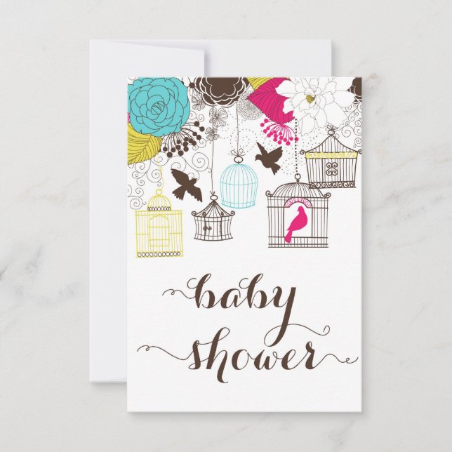 Farbenfrohe Birdcages Babydusche Geschenkkarte Einladung (Vorderseite)